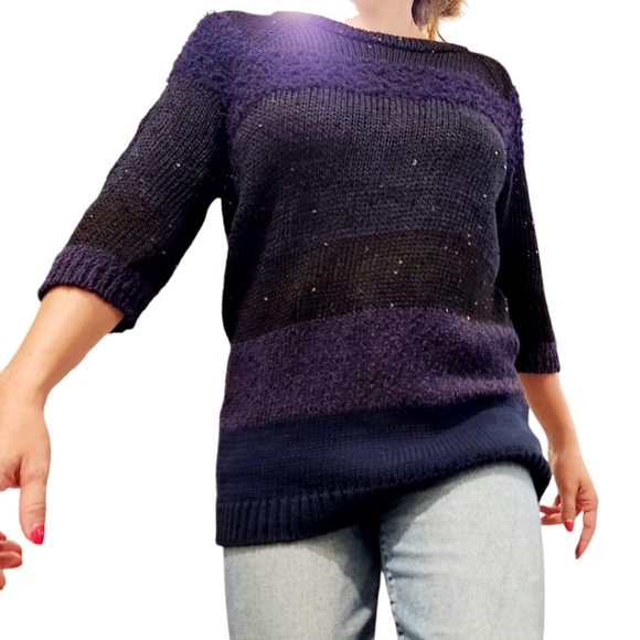 Brunello Cucinelli Dazzling Sequin Women Sweater Blue Stripe Large Sheer Luxury - Picture 3 of 12